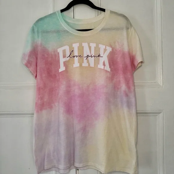 PINK Victoria’s Secret Pastel Tie-Dye Graphic Logo Tee - XL - Picture 1 of 4